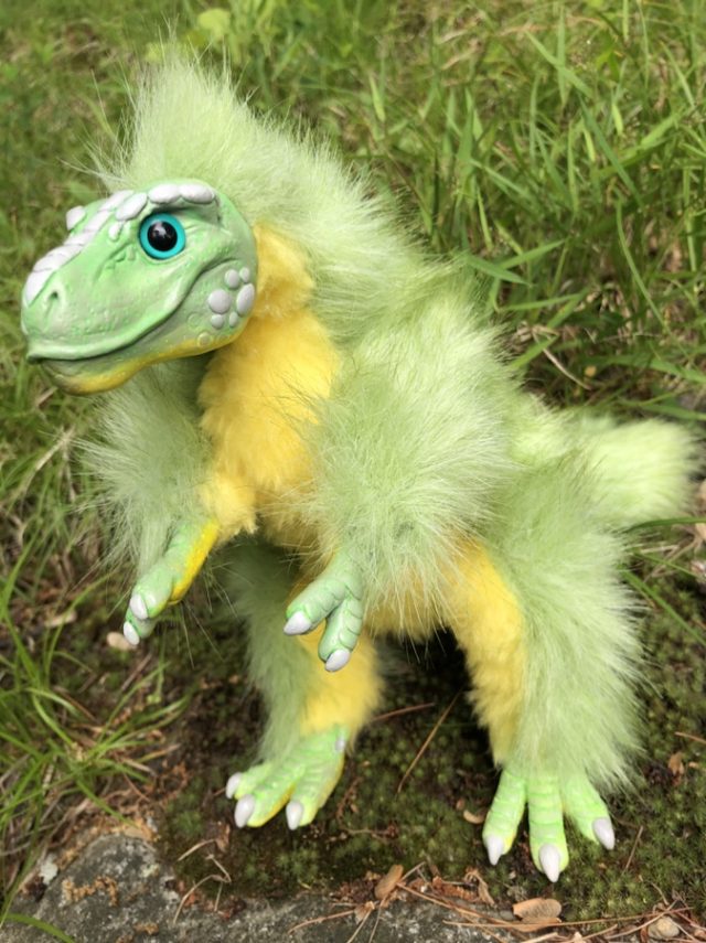 Baby Trex Green Floofy Posable Art Doll